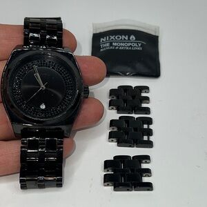 Nixon Own It The Monopoly 100mm Stainless Steel Large Black on Black Watch